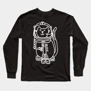 White Line Space Captain Yellow Cat Long Sleeve T-Shirt